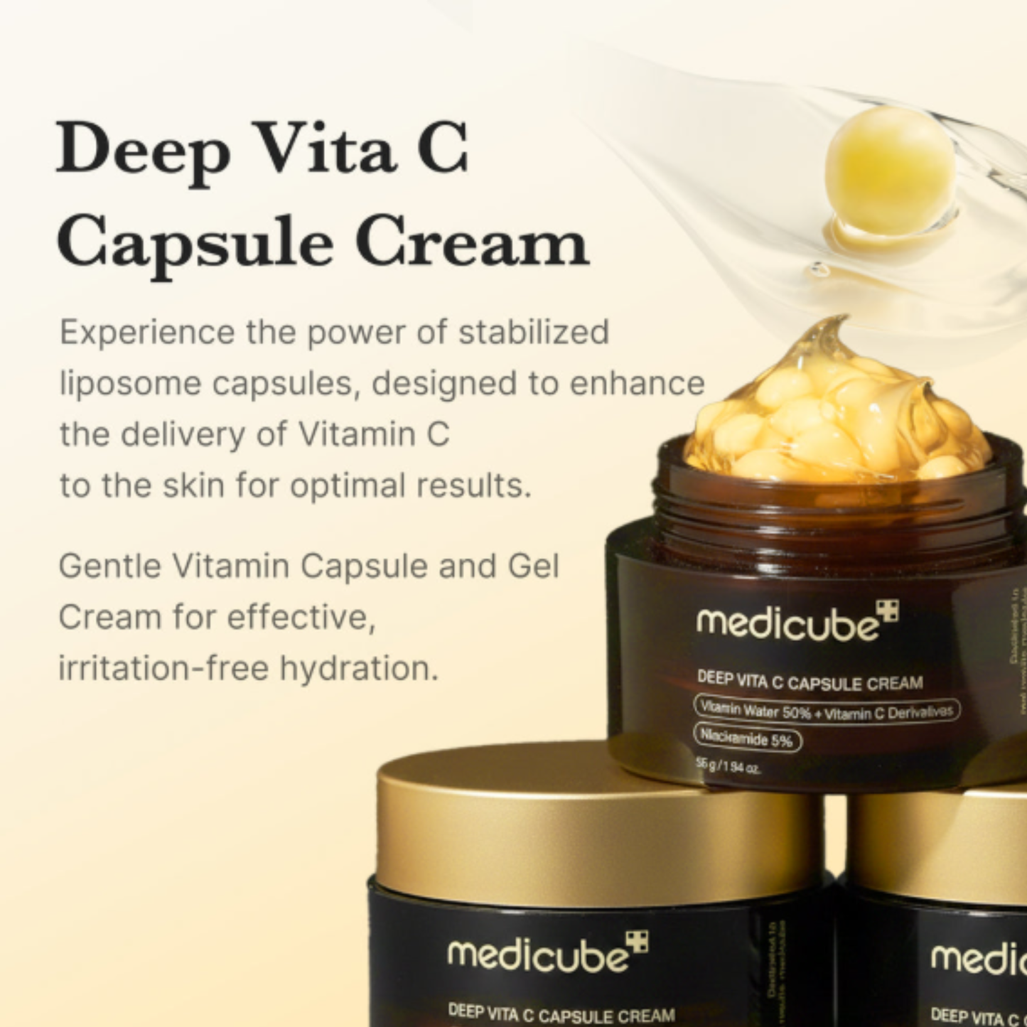 Medicube Deep Vita C Capsule Cream with text on a beige background