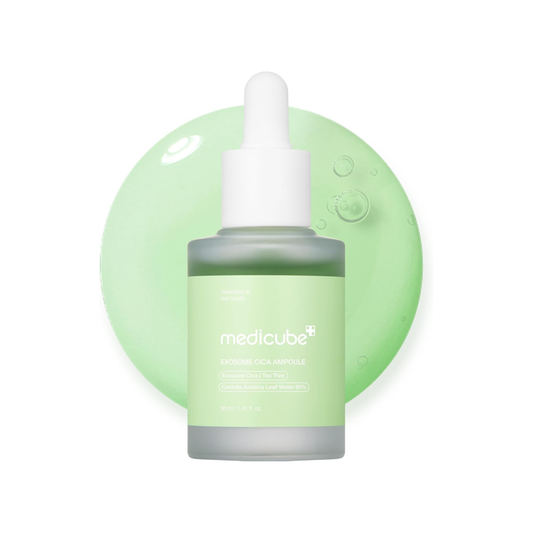 Medicube Exosome Cica Serum with dropper on a white background