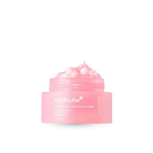 Medicube PDRN Pink Collagen Capsule Cream with 'medicube' branding on a white background