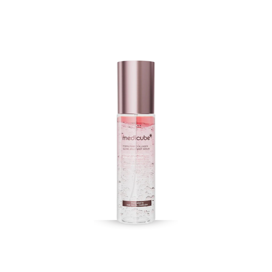 Medicube PDRN Pink Collagen Glow Jelly Mist Serum on a white background