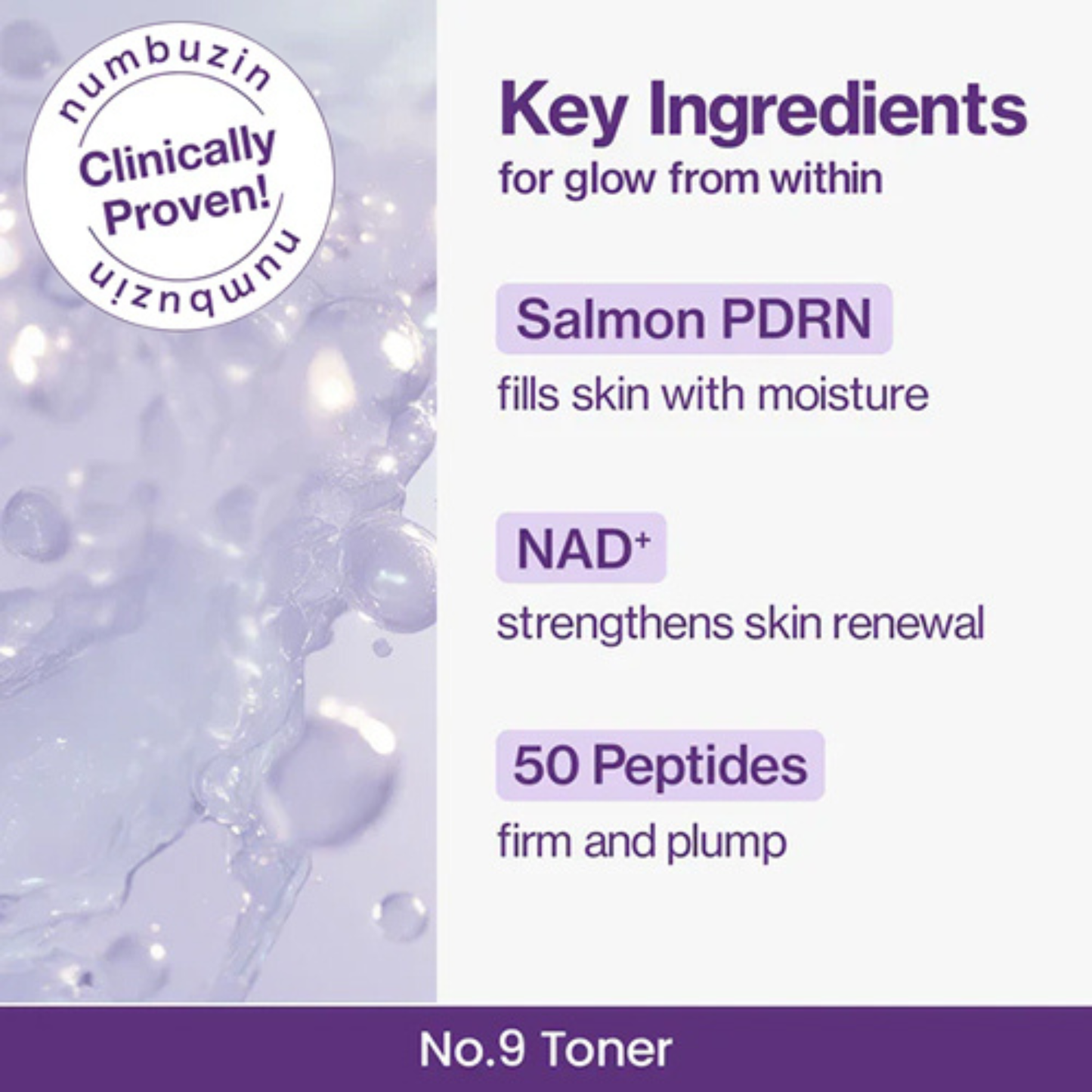 Key ingredient highlight of Numbuzin NAD+ PDRN Glow Boosting Toner