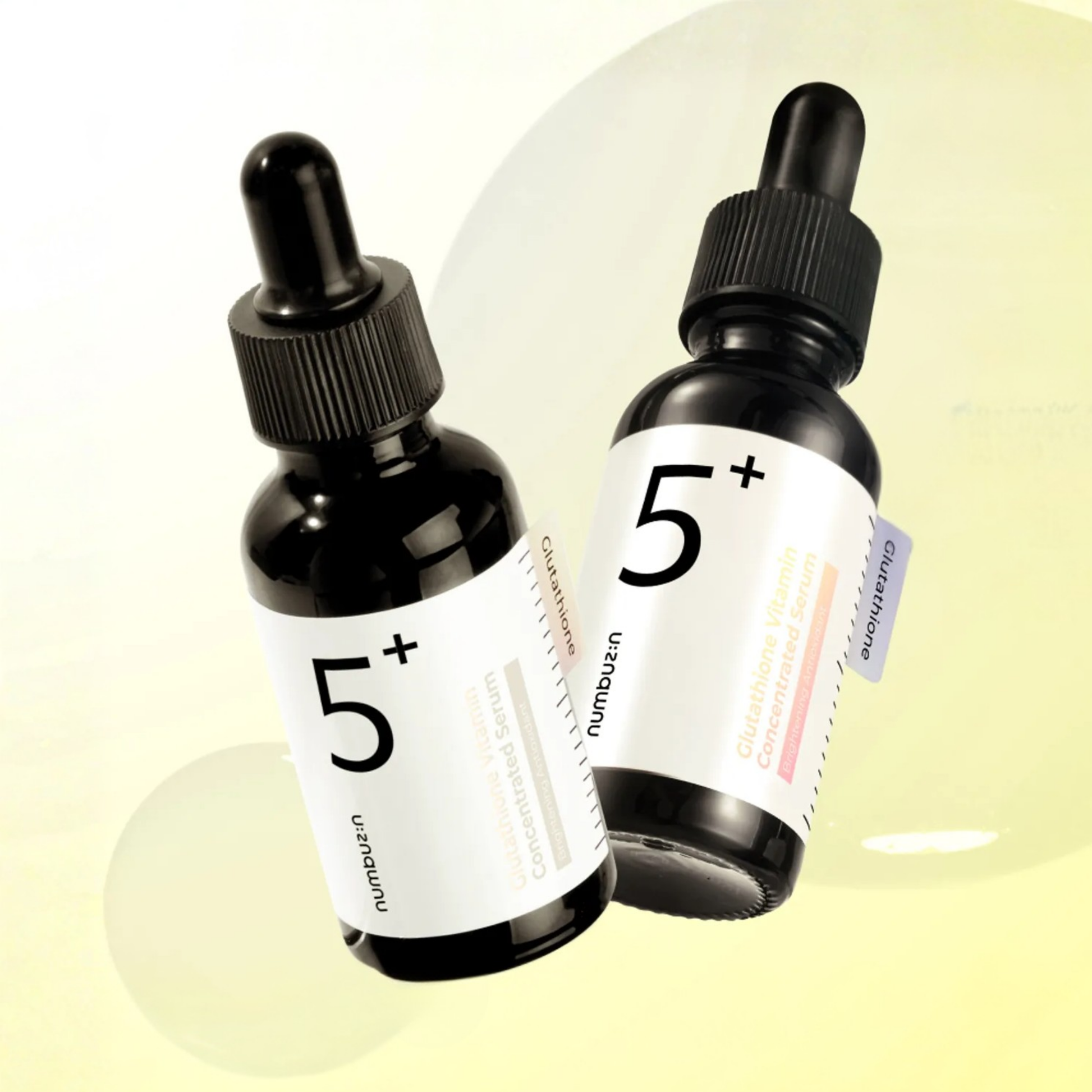 Numbuzin No.5 Glutathione Vitamin Concentrated Serum Duo Set on a light yellow background