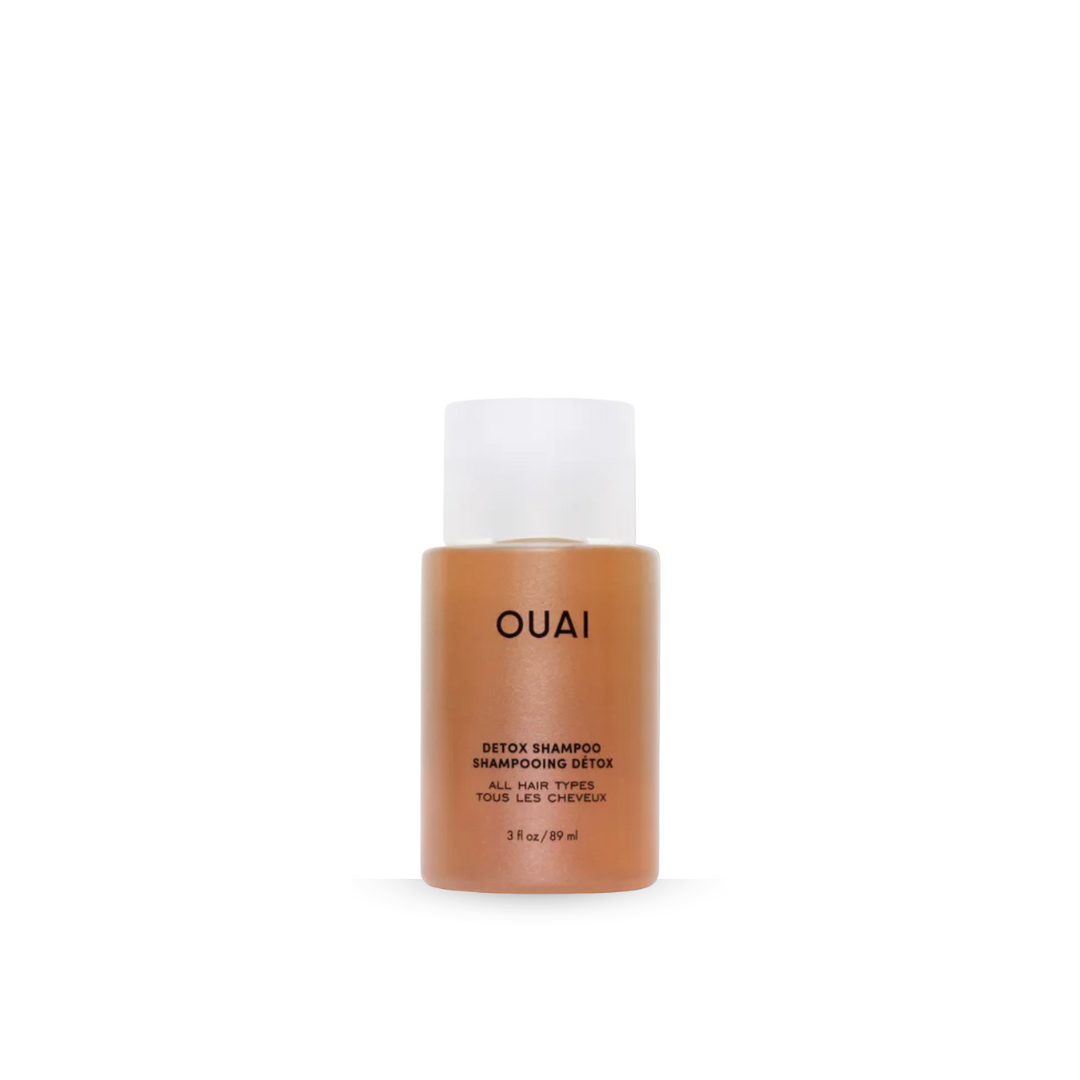 OUAI detox shampoo bottle on a white background