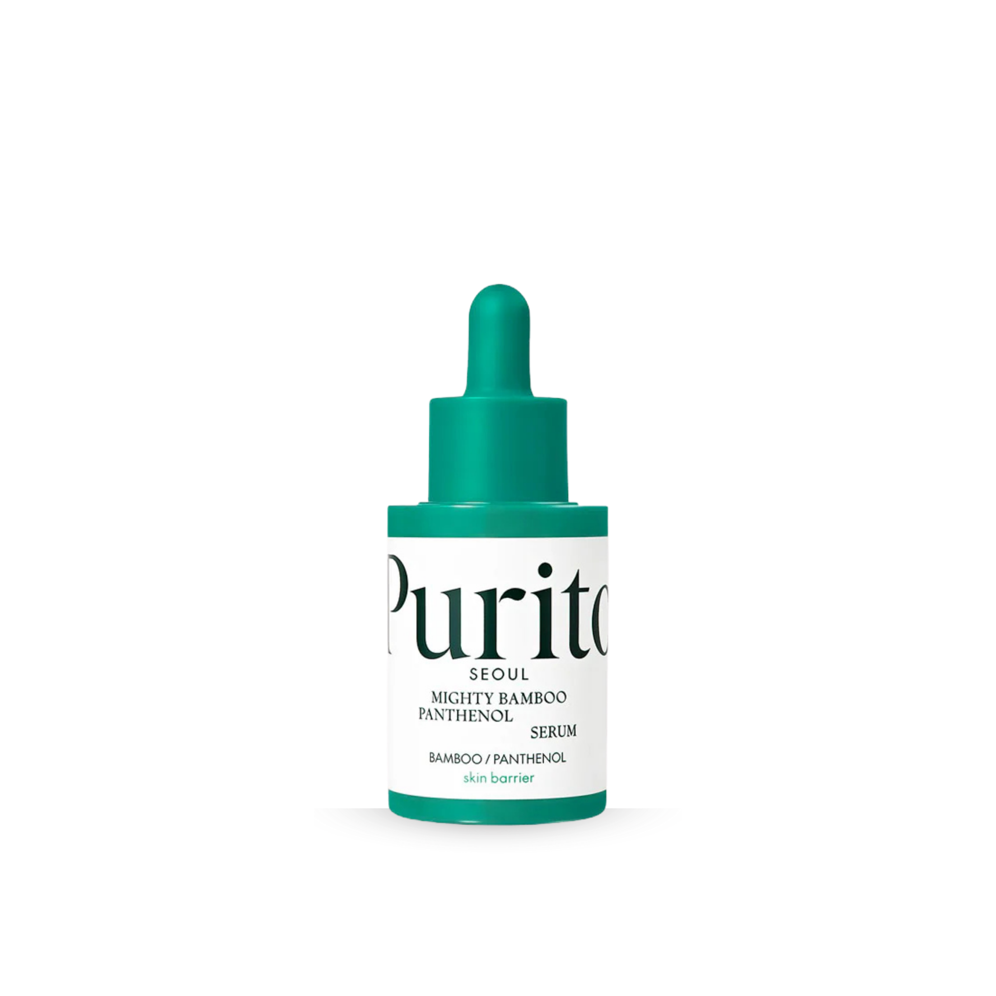 Purito Mighty Bamboo Panthenol Serum bottle with dropper on a white background