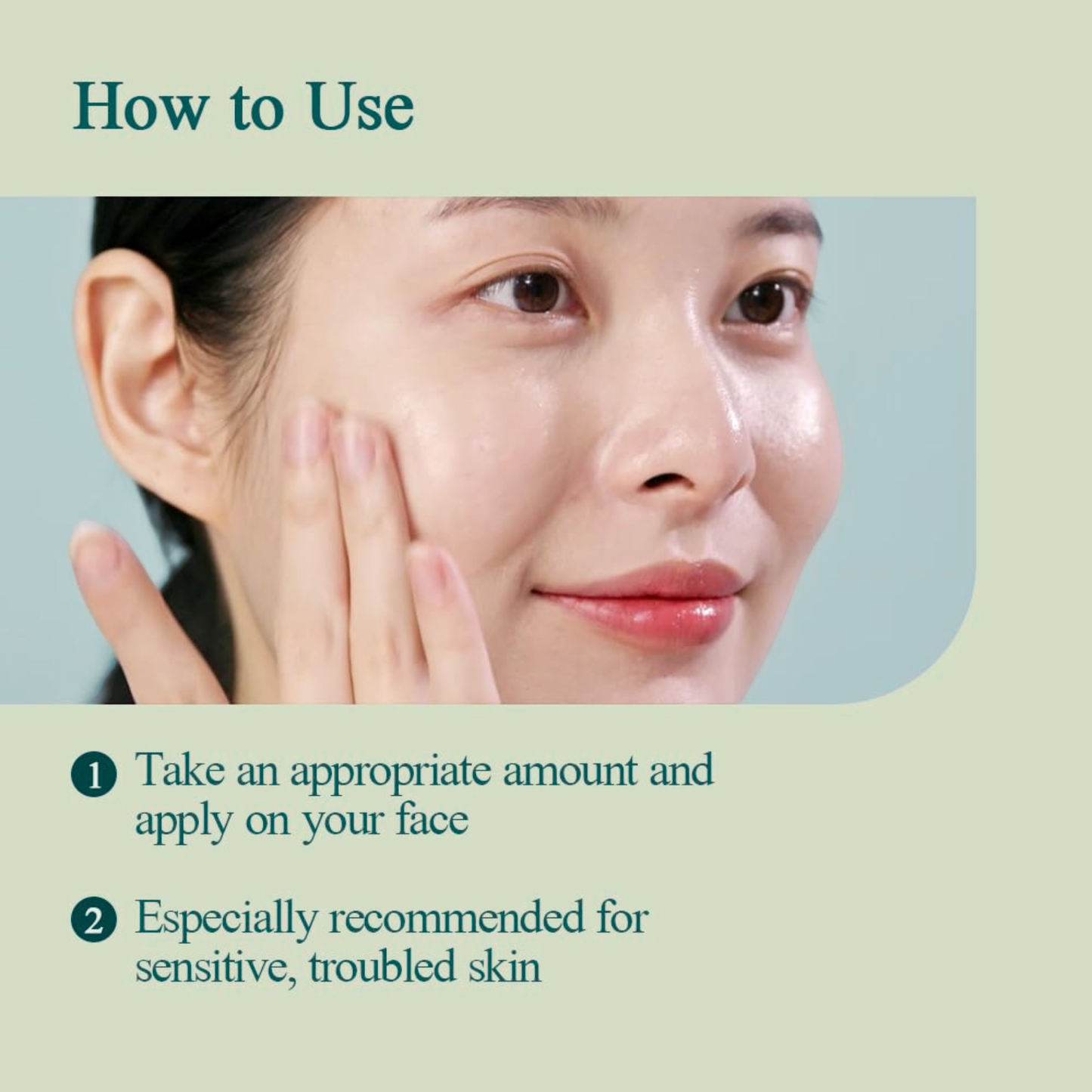 Woman applying Pyunkang Yul Calming Moisture Barrier Cream with text about how to use the product