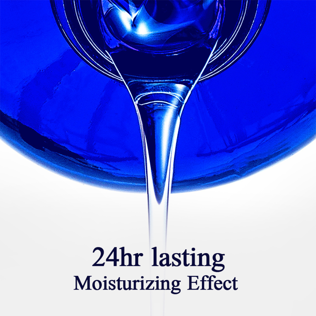 Pyunkang Yul Essence Toner being poured with '24hr lasting Moisturizing Effect' text on a white background