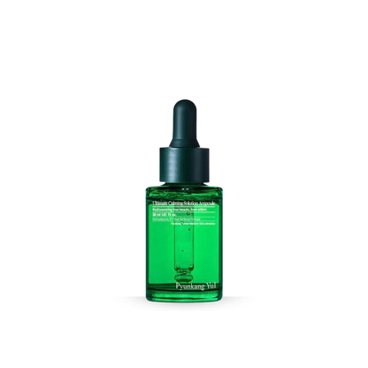 Pyunkang Yul Ultimate Calming Solution Ampoule bottle with dropper on a white background