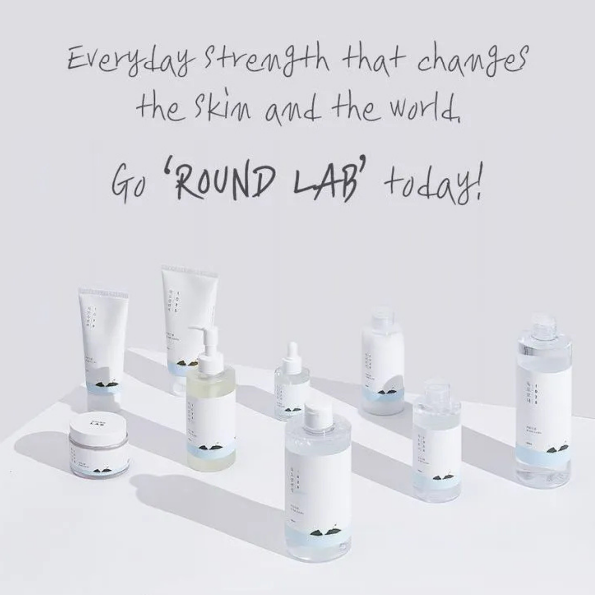 Round Lab 1025 Dokdo range of products with text promoting 'Round Lab' on a light gray background