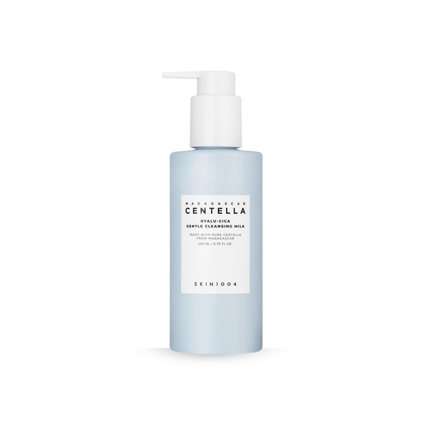 SKIN1004 Hyalu-Cica Blue Gentle Cleansing Milk with pump dispenser on a white background