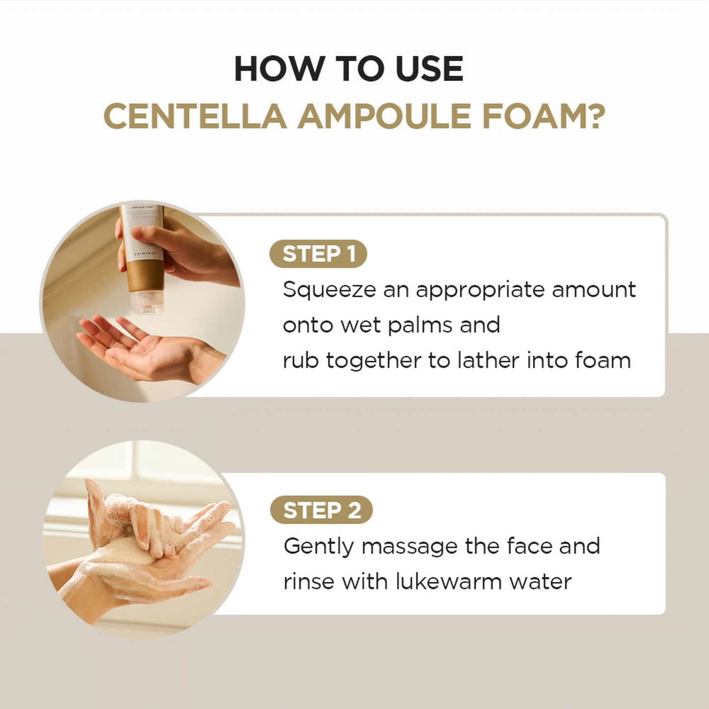 Instructions on how to use SKIN1004 Madagascar Centella Ampoule Foam with step-by-step guidance.