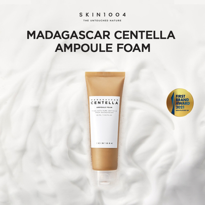 SKIN1004 Madagascar Centella Ampoule Foam tube on a white background with brand logo and award badge.