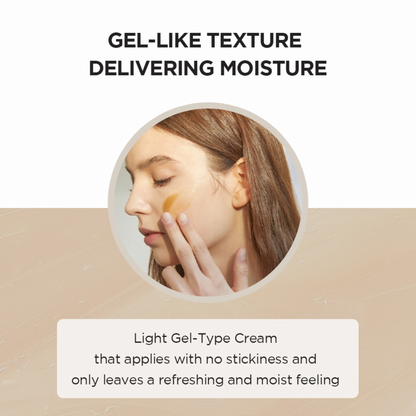 Woman applying SKIN1004 Madagascar Centella Soothing Cream to her face with text about gel-like texture and moisture delivery.