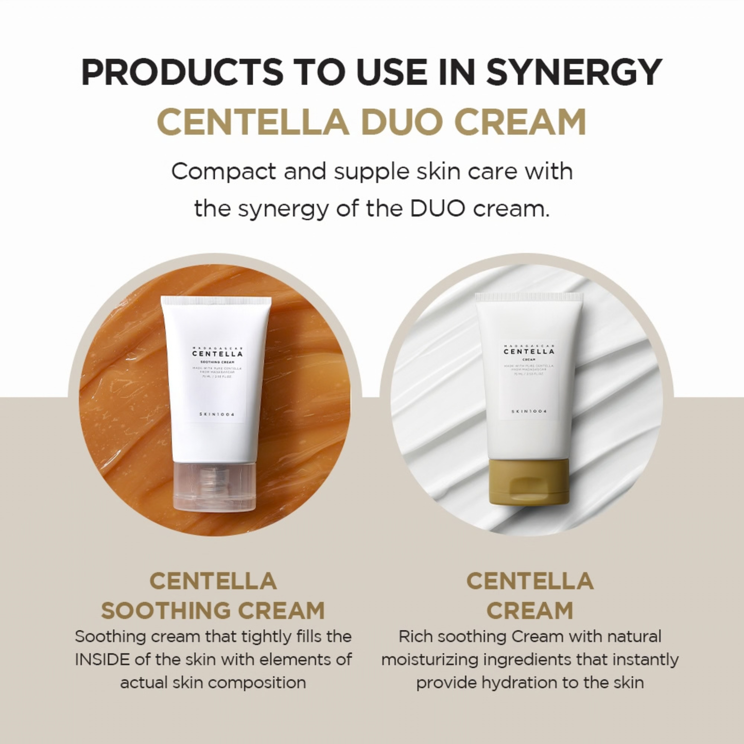 Two cream tubes in the SKIN1004 Madagascar Centella range on a neutral background.