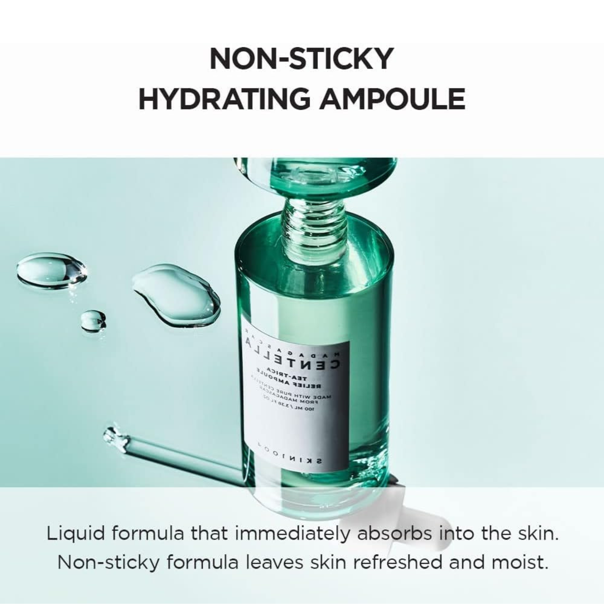 SKIN1004 Madagascar Centella Tea-Trica Relief Ampoule with test regarding the non sticky texture of the ampoule