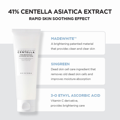 SKIN1004 Madagascar Centella Tone Brightening Cleansing Gel Foam tube with hero ingredients highlighted