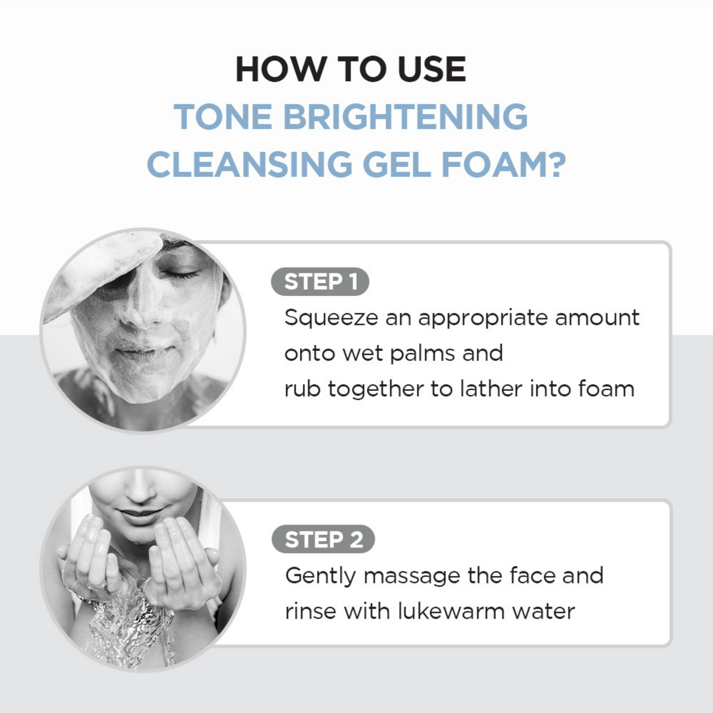Instructions on how to use SKIN1004 Madagascar Centella Tone Brightening Cleansing Gel Foam with step-by-step guidance.