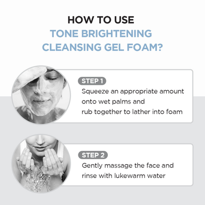 Instructions on how to use SKIN1004 Madagascar Centella Tone Brightening Cleansing Gel Foam with step-by-step guidance.
