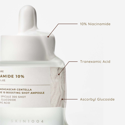 SKIN1004 Niacinamide 10 Boosting Shot Ampoule close up with listed Hero ingredients