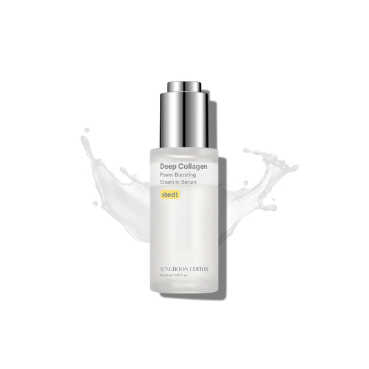 SUNGBOON EDITOR Deep Collagen Power Boosting Cream In Serum with serum splash on a white background
