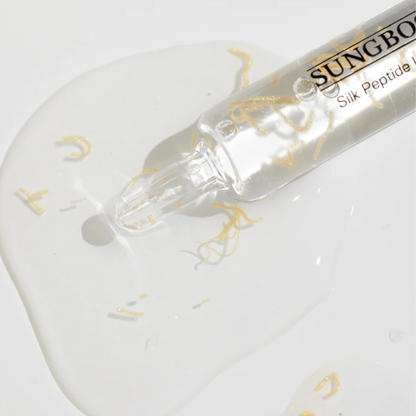 Close up of SUNGBOON EDITOR Silk Peptide Intensive Lifting Ampoule syringe and serum