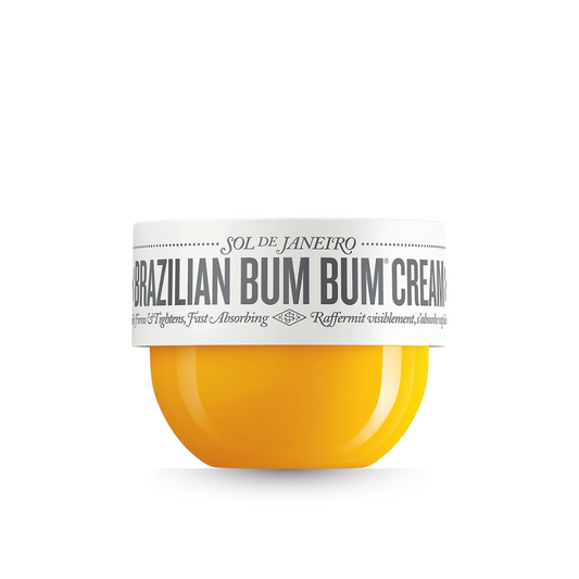 Yellow container of Sol de Janeiro Brazilian Bum Bum Cream on a white background