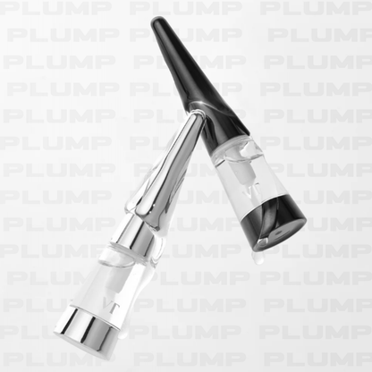 VT Cosmetics Reedle Shot Lip Plumper Beginner and Expert bottles on a light grey background with text saying "plump"