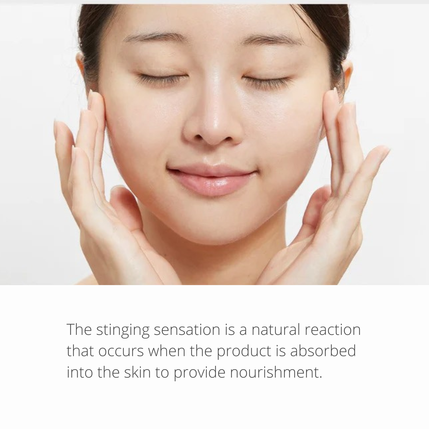 Woman touching her face and text explaining that a mild stinging sensation of the product is normal
VT COSMETICS Collagen Reedle Shot 100 2-step Hydrogel Mask