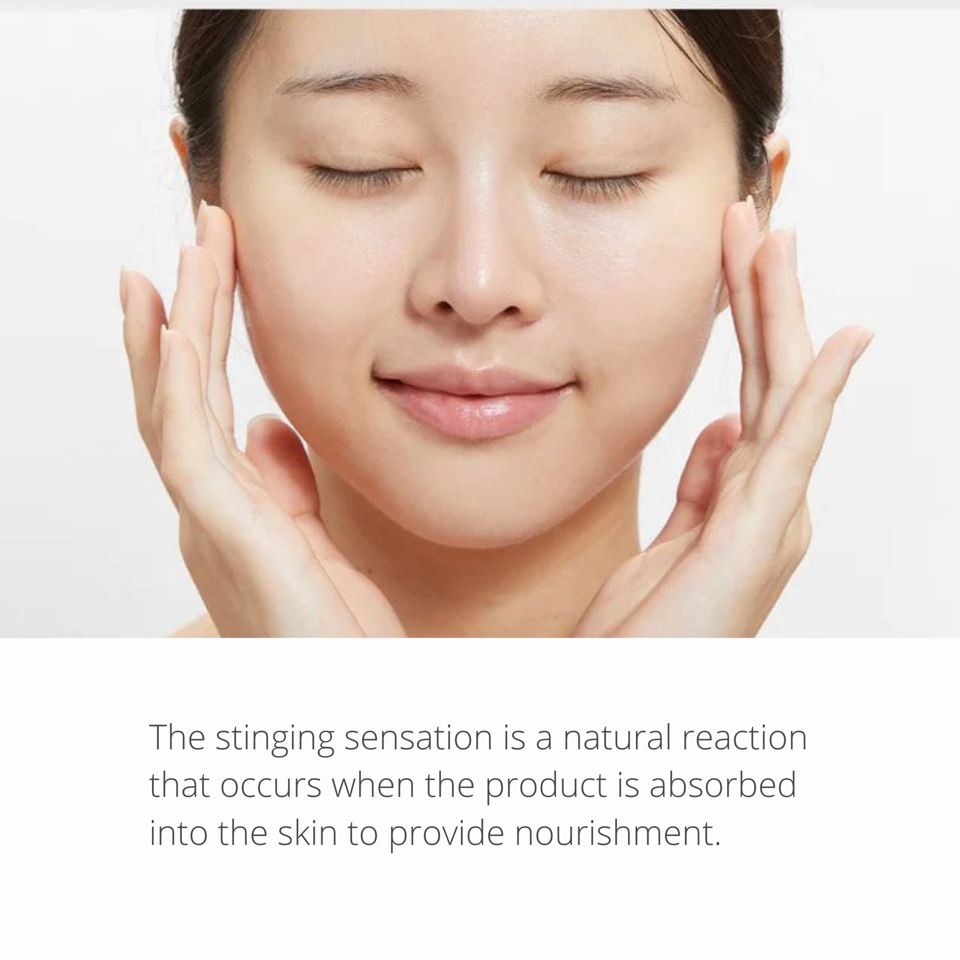 Woman touching her face and text explaining that a mild stinging sensation of the product is normal
VT COSMETICS Collagen Reedle Shot 100 2-step Hydrogel Mask