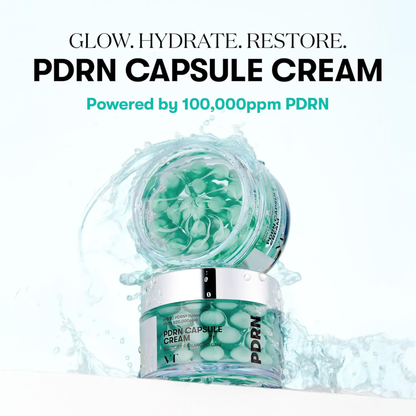 PDRN Capsule Cream with text highlighting benefits on a white background
