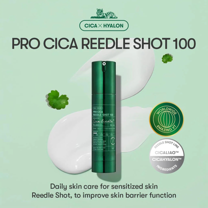 VT Cosmetics Pro Cica Reedle Shot 100 brand logo on a light green background