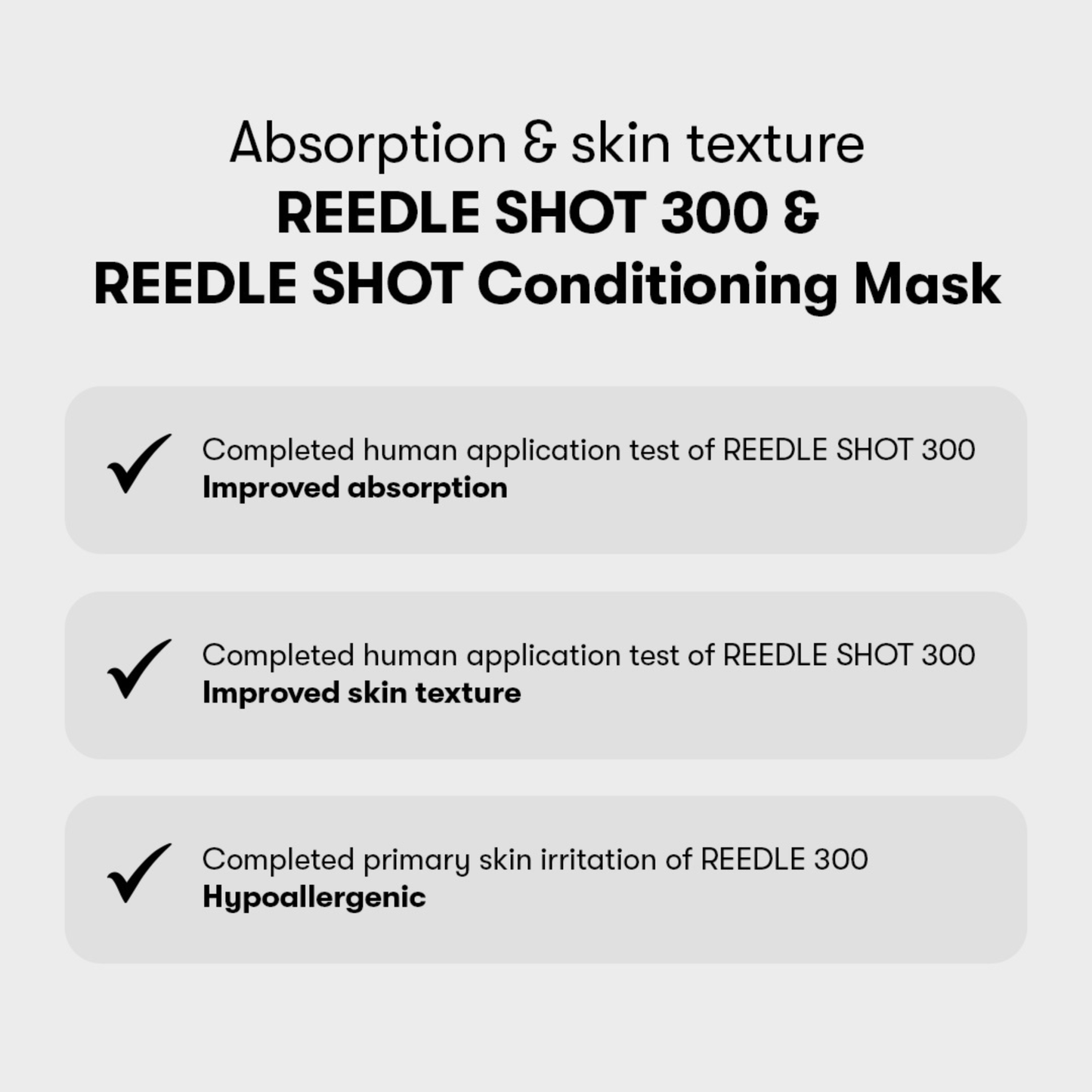 Product features of REEDLE SHOT 300 and Conditioning Mask on a white background