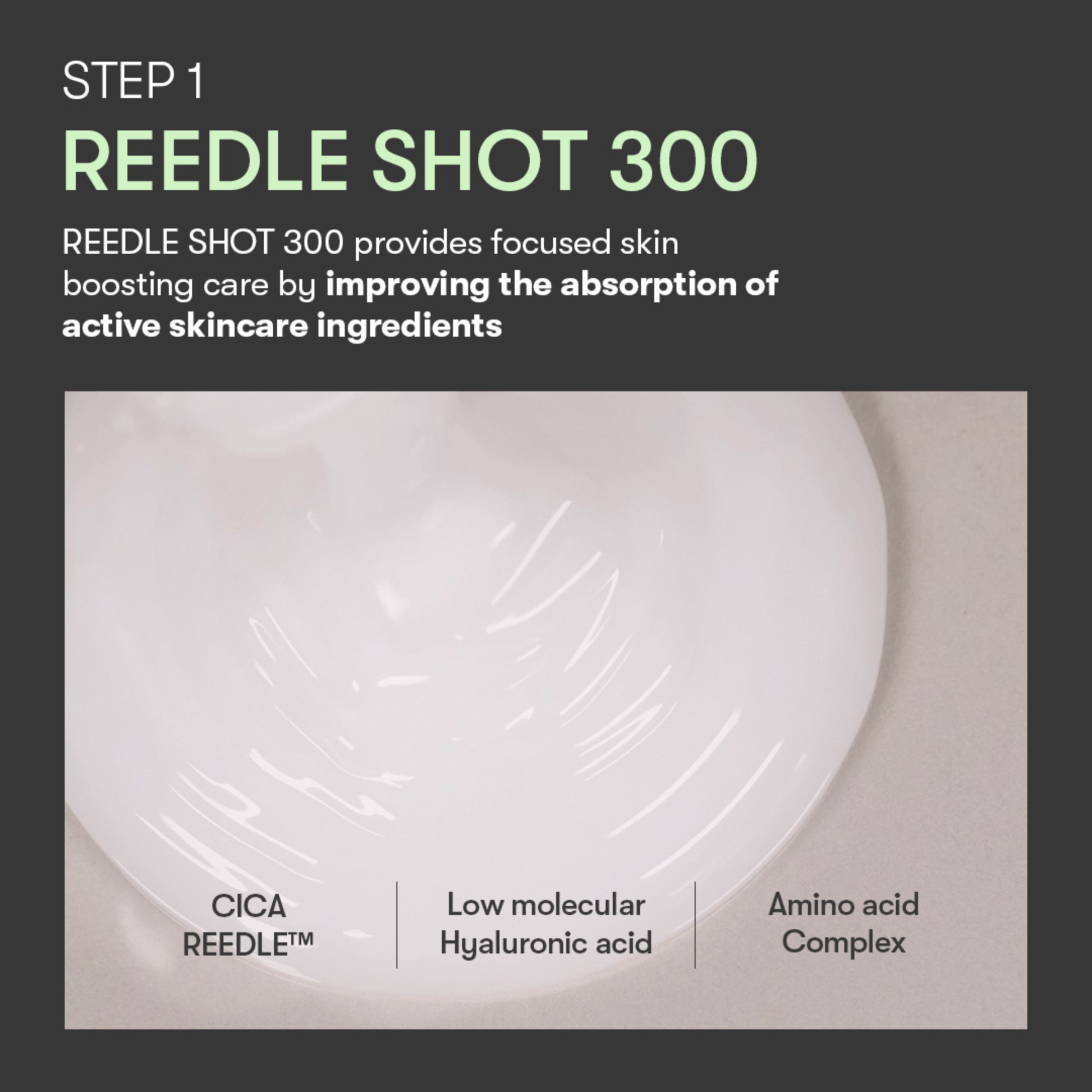 VT Cosmetics Reedle Shot 300 2 Step Mask Product with text about REEDLE SHOT 300 and its ingredients and benefits.