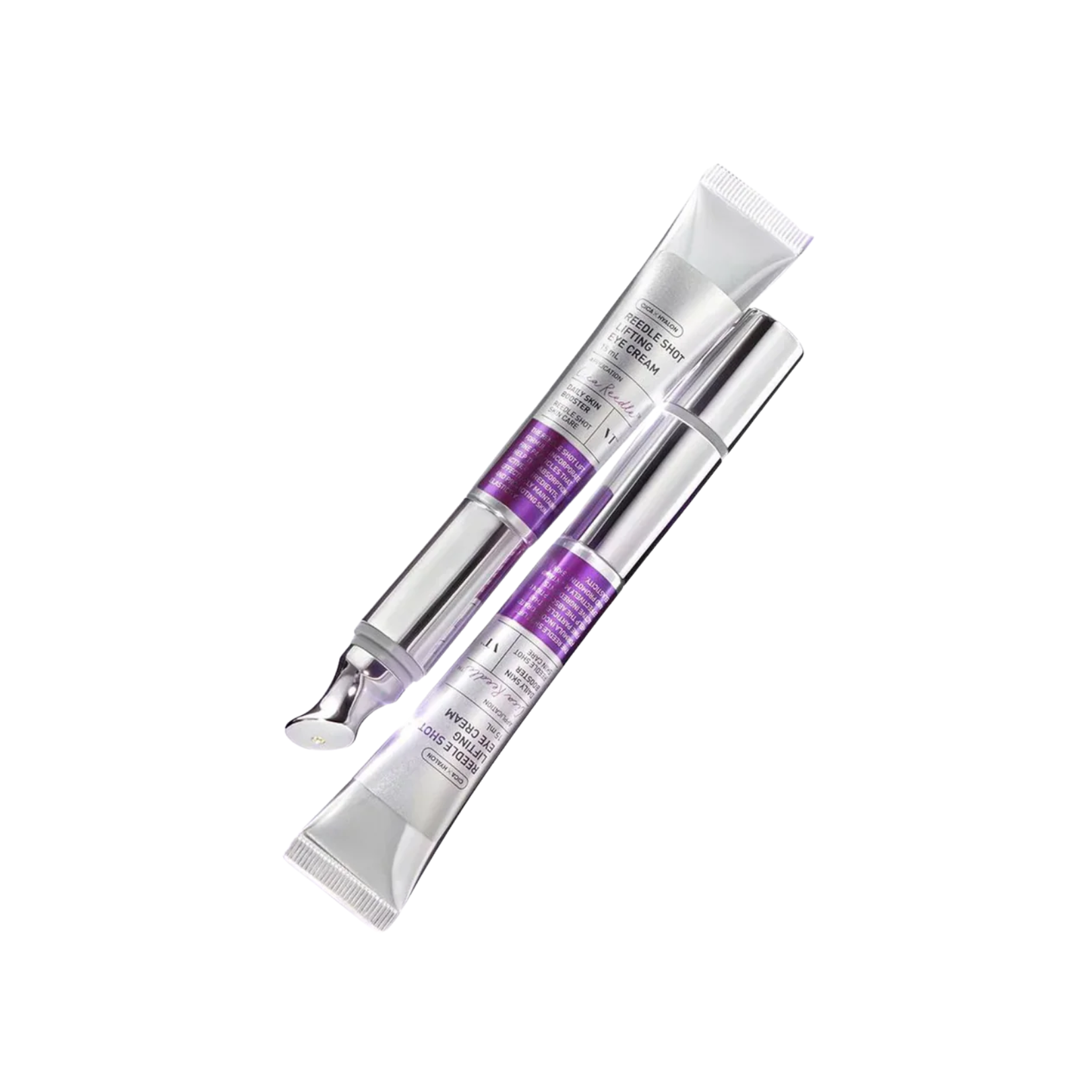 Two VT Cosmetics Reedle Shot Lifting Eye Cream tubes with a white background