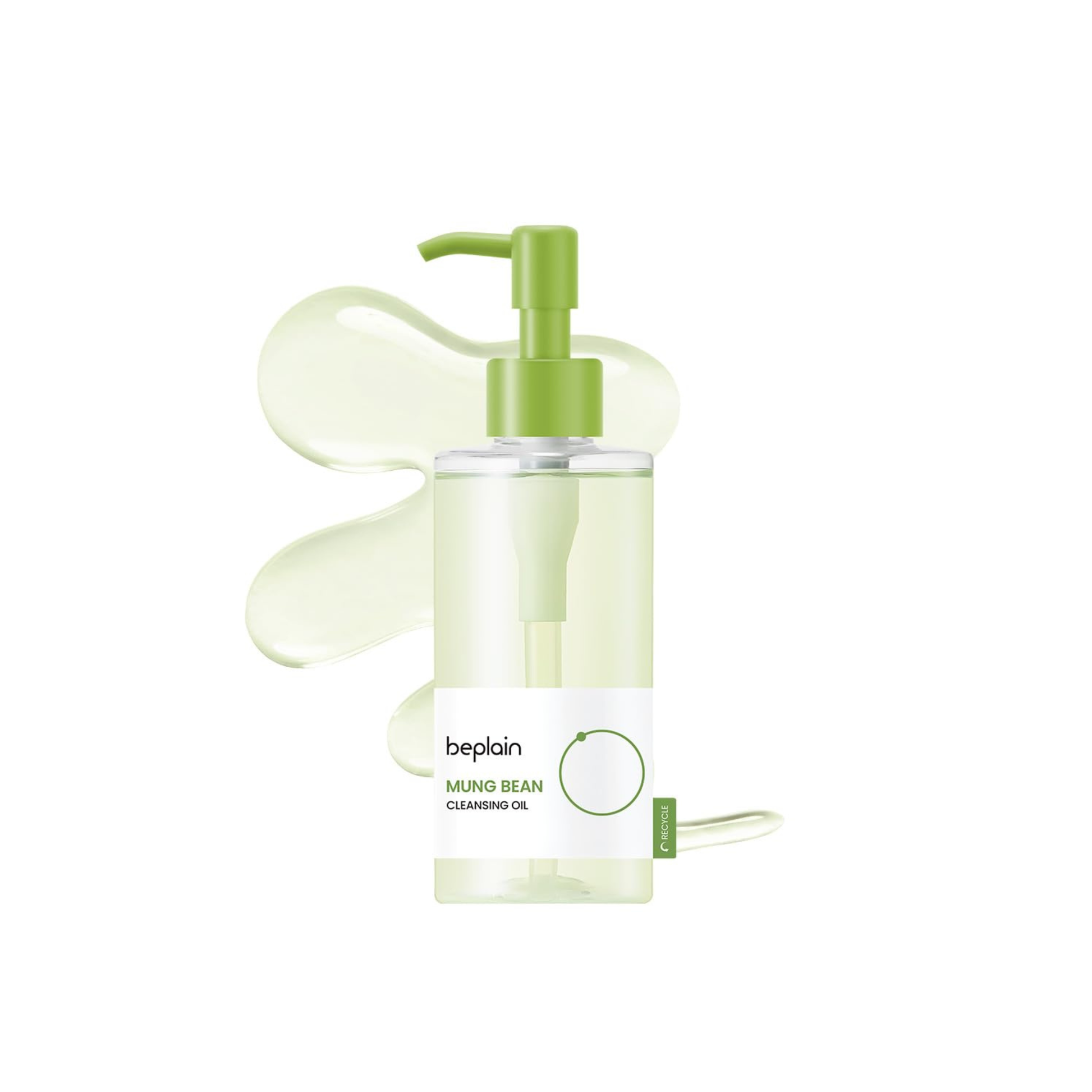 Beplain mung bean cleansing oil bottle with pump on a white background