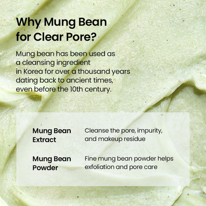 beplain Mung Bean pH-Balanced Cleansing Foam close-up with text explaining its benefits of the product.